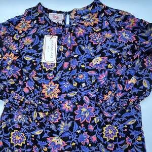 NWT $225 Banjanan Black Multicolor Floral Loose Blouse Top